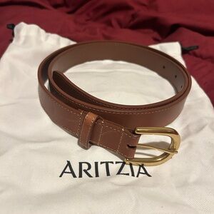 Aritzia Accent Solid Brass Leather Belt in Umber and Gold